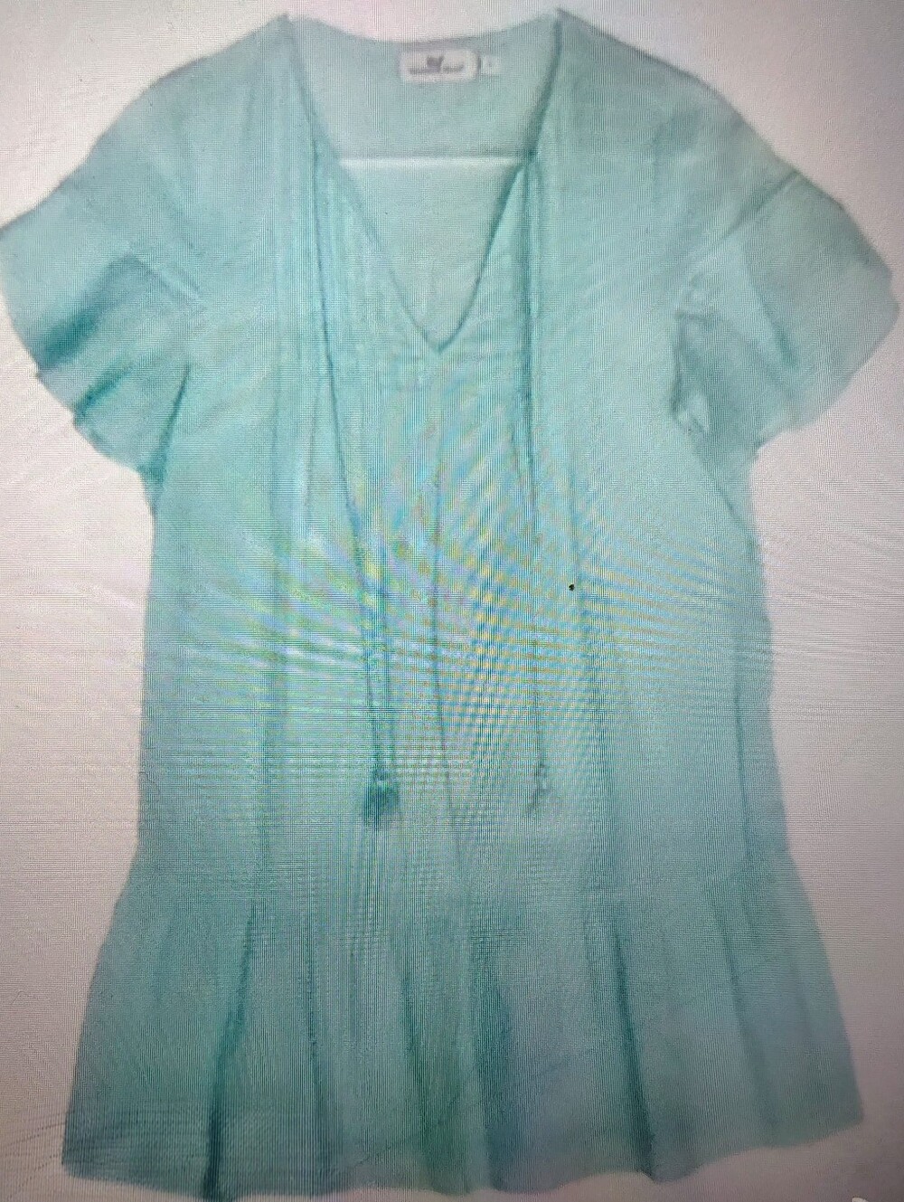 NWOT Vineyard Vines Aqua Linen Babydoll Dress w Pintuck Pleats, Tassel Ties Sz 2